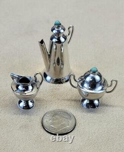 Stellar Mini 7-Piece Tea Set Handcrafted'60s Mexican Sterling Silver Turquoise