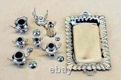 Stellar Mini 7-Piece Tea Set Handcrafted'60s Mexican Sterling Silver Turquoise