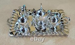 Stellar Mini 7-Piece Tea Set Handcrafted'60s Mexican Sterling Silver Turquoise