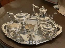 Sterling Gorham PLYMOUTH tea set with matching Silver Soldered Tray Monogram C