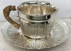 Sterling Silver 925 Coffee Tea Cup & Saucer Set Home Decor Tableware Gift