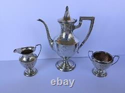 Sterling Silver Demitasse Coffee / Tea Set Moore & Hofman Hand Hammered C1930