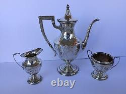 Sterling Silver Demitasse Coffee / Tea Set Moore & Hofman Hand Hammered C1930