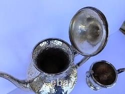 Sterling Silver Demitasse Coffee / Tea Set Moore & Hofman Hand Hammered C1930