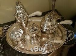 Sterling Silver Tea & Coffee Set With Sterling Tray In Manner Of Georg Jensen