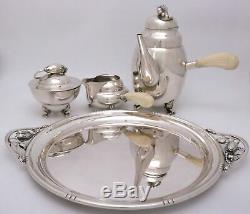 Sterling Silver Tea / Coffee Set with Tray Blossom Georg Jensen Style Danish
