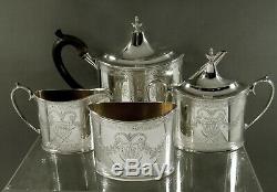 Sterling Silver Tea Set (4) Georgian Hand Decorated