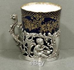 Sterling Tea Set DRAGON FRAMES & STAFFORDSHIRE CUPS SAUCERS 1901