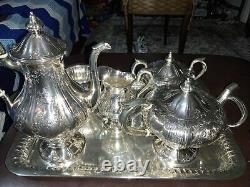 Sterling silver tea set with tray, Virginia, 6 Piece 64.54+51.8 Troy Ounces