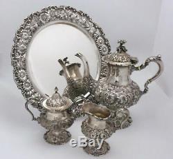 Stieff Rose Repousse Sterling Silver Tea Coffee Set