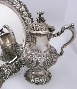 Stieff Rose Repousse Sterling Silver Tea Coffee Set