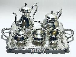 Stunning Antique Set of 6 Victorian American Rose Wilcox Tea Set Silver Plated