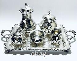 Stunning Antique Set of 6 Victorian American Rose Wilcox Tea Set Silver Plated