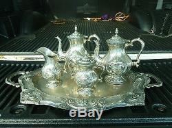 Stunning Italian Milanese Sterling Silver Tea Coffee Set Weighing 124.34 Troy Oz