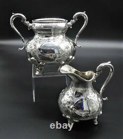 Stunning Melon Style Embossed 3 Piece Teaset Sugar Creamer Teapot Silver Plated