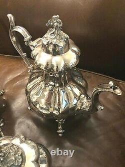 Stunning Reed & Barton Wintrhop 1795 Shield Silverplate Footed Coffee Tea Set