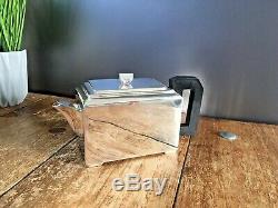 Superb Art Deco Style Modernist Chrome Teaset Teapot Milk Jug Sugar Bowl & Stand
