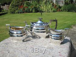 Superb Heavy Solid Silver And Gilt Edwardian 3 Piece Tea Set William Aitken 1905