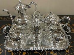 Superb Vtg Birks Primrose Silver Plate 6 Pc Coffee Tea Set Service Large Tray