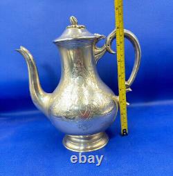 Tea & Coffee Pot Jug with Bowl Set EPNS Antique Vintage 1930 Engraved Marrow Top