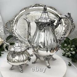 Tea Set Baroque Wallace Silver Older Silverplate Tray, Coffee, Tea, Creamer