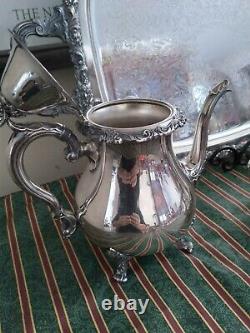 Tea Set Silver Plated Wallace La Reine / Gorham Tray Antique 5 Piece Set! EUC