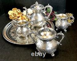 Tea Set Standard Silver Co. Special Hard White Metal Vintage Etched Set