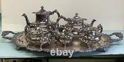 Tea Set and Tray 5 Piece Wilcox Silver Plate, Tray 29 L