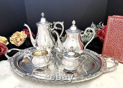 Tea and Coffee Service Silverplated Victorian Rose Wm Rogers & Sons 5 Pcs Set