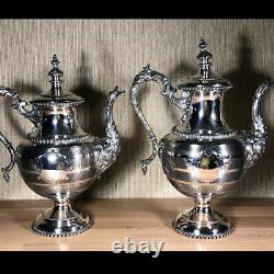 The BEST Antique Victorian Meriden Britiannia Meriden B Silver Plate 5pc TEA SET