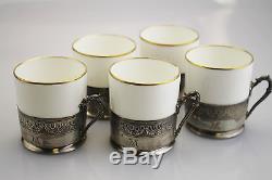 Theodore Hairland Sterling Silver Porcelain Tea Cup Set Of 5 Cups