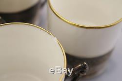 Theodore Hairland Sterling Silver Porcelain Tea Cup Set Of 5 Cups