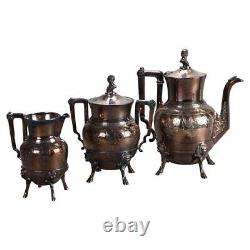 Three Piece Antique Silver Plated Clawfoot Tea Set C1890