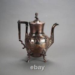 Three Piece Antique Silver Plated Clawfoot Tea Set C1890