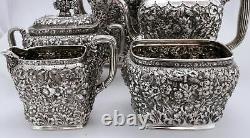 Tiffany & Co. Full Chased Repousse Sterling Silver Coffee Tea Set Exceptional
