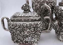 Tiffany & Co. Full Chased Repousse Sterling Silver Coffee Tea Set Exceptional
