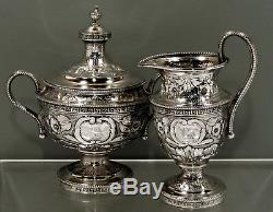 Tiffany Sterling Silver Tea Set c1865 HAND DECORATED STANDING EAGLE CREST