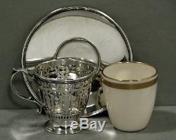 Tiffany Sterling Tea Set 4 Cups/ Saucers & Lenox Liners c1914