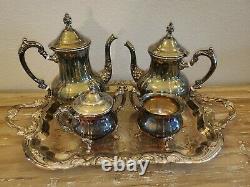 Towle Louis Philippe Silverplate Tea Set 5pc Coffee Teapot Creamer Sugar & Tray