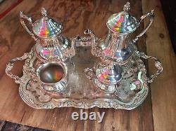 Towle Silverplate Grand Duchess Coffee Tea Pot Set Sugar Bowl LID Creamer Tray