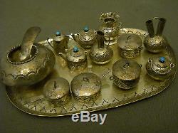 Turquoise sterling silver tea set + signed EMW