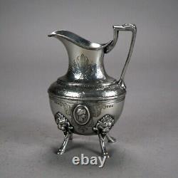 Two Piece Antique Figural Clawfoot Silver Plated Tea Set C1890