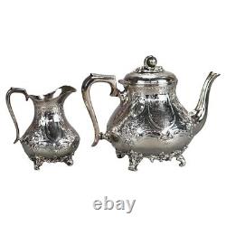 Two Piece Antique Footed Silver Plated Tea Set C1890