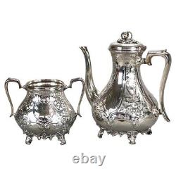 Two Piece Antique Footed Silver Plated Tea Set C1890