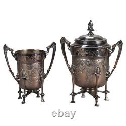 Two Piece Antique Footed Silver Plated Tea Set C1890