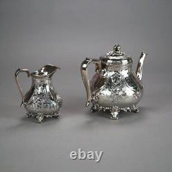 Two Piece Antique Footed Silver Plated Tea Set C1890