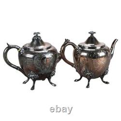 Two Piece Antique Silver Plated Clawfoot Tea Set C1890