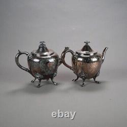 Two Piece Antique Silver Plated Clawfoot Tea Set C1890