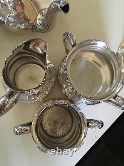VINTAGE REED & BARTON 5 PC SILVER PLATE TEA COFFEE SET With RARE REPOUSSE UPGRADE