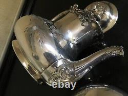 VINTAGE REED & BARTON 5 PC SILVER PLATE TEA COFFEE SET With RARE REPOUSSE UPGRADE